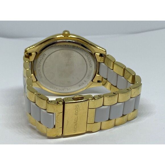 Michael Kors MK4295 Women's Two Tone Analog White Dial Quartz Wrist Watch GE188 - Picture 9 of 11